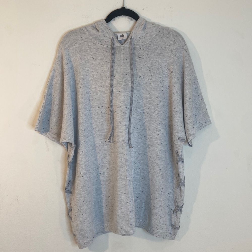 CABi In Stitches Gray Speckled Short Sleeve Hoodie Pullover Sweater, Size-S